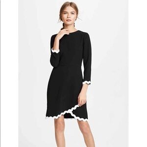 Shoshanna Asymmetrical Black Dress with White Scallop Trim